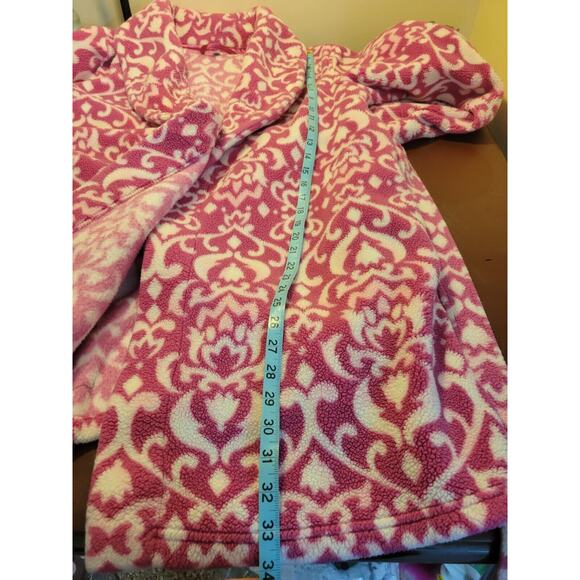 PINK K Sleep wear Robe Pink Damask Print Plush Chunky Women's Sz Small - Picture 5 of 11